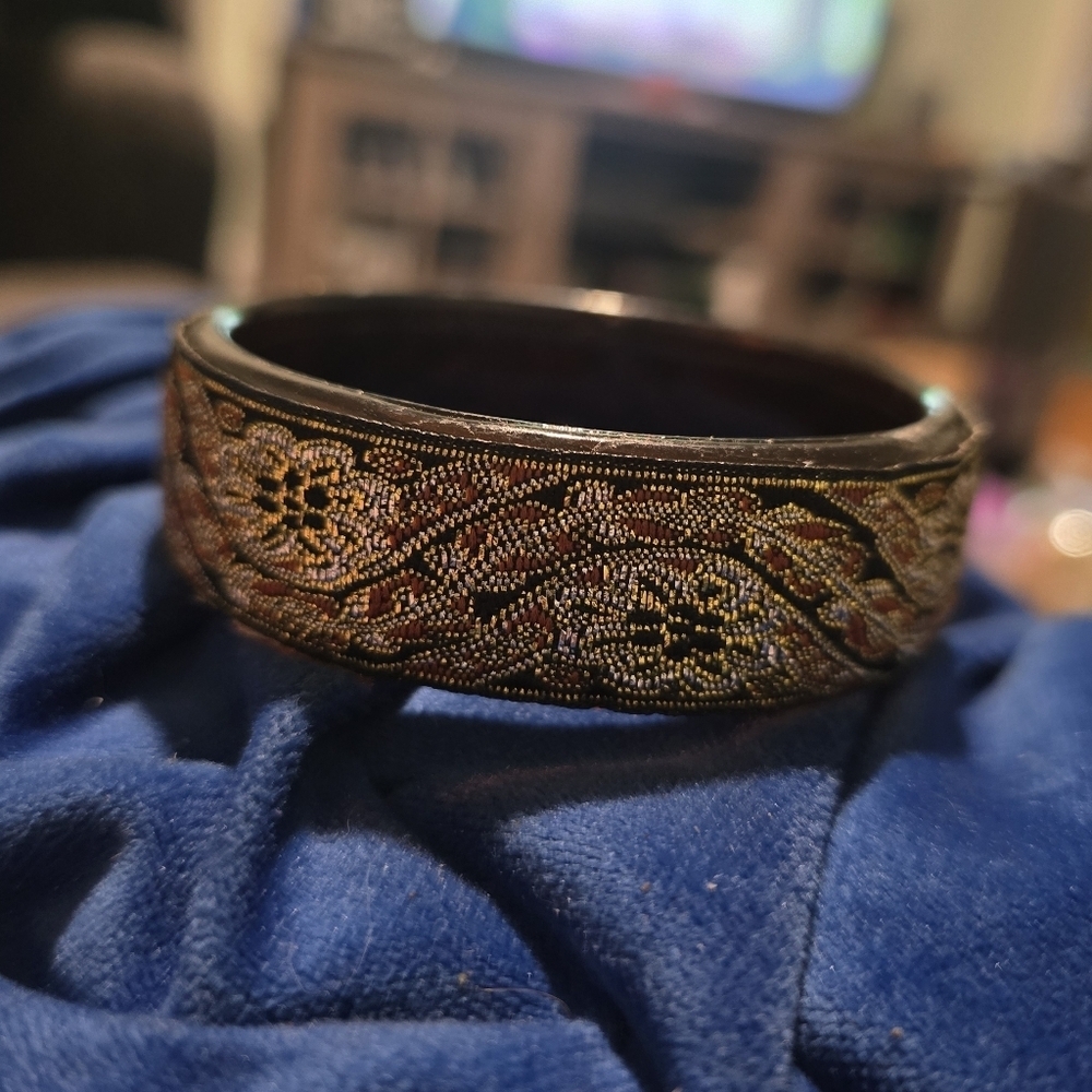 Vintage Fabric Gold and Black Bangle